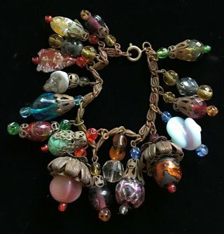 Vintage Or Antique Multi Color Art Glass Statement Bracelet 7 " M004