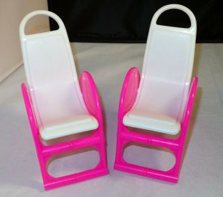 1987 Mattel Barbie Arco Pink & White Lounge Chairs / Reclining Salon Chairs