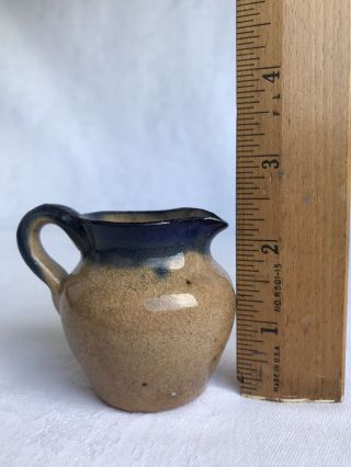 Antique Pottery Pitcher Cobalt Stoneware Small Cream Crock Rare Primitive