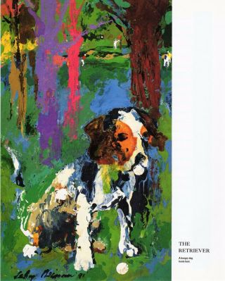 Vintage Leroy Neiman Print Book Plate 9x11 - Golfer The Retriever Dog