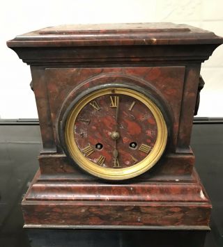 Stunning Extremely Rare Red Marble Japy Freres Mantle Clock By F Bardenienne