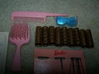 Barbie 1960s Accessories 8 Curlers,  Brush,  Comb,  Bobby Pins,  Glasses 2 Books