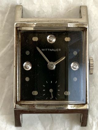 Vintage Art Deco Wittnauer 17 Jewel 10k Gf Tank Wrist Watch Black Dial.  Running