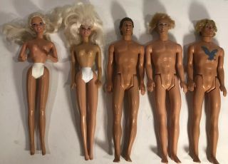 5 Vintage 1966 - 1968 Barbie/ken Dolls (2) Twist And Turn Bendable (3) Ken Dolls