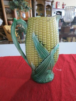 Antique Vintage Corn Cobb Majolica Pottery Pitcher