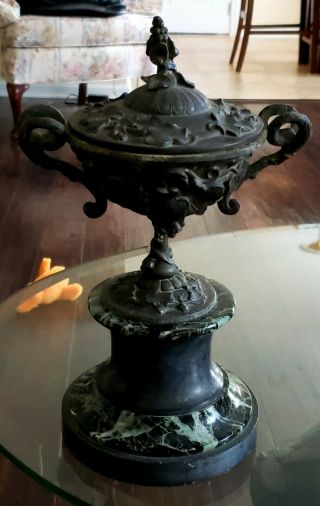 Antique 19th Century Grapevine French Bronze And Marble Urn