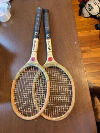 Antique Spaulding Wood Prize Cup Tennis Racket Pair