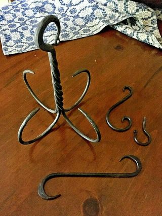 Primitive Hand Forged Wrought Iron Metal Meat Butcher Multi Hook Set