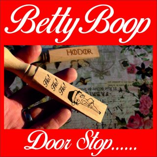 Betty Boop Door Stop Wedge.  Personalised Engraved Wooden Cartoon For Christmas