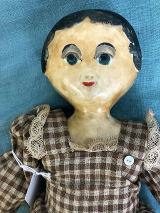 Vintage Antique flat hand carved wooden lollypop doll jointed knees & elbows 16 