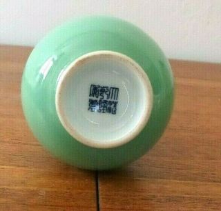 Chinese Apple Green Celadon Porcelain Vase - marked Qianlong. 8