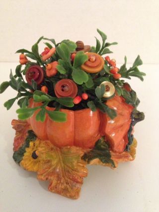 Vtg Button Bouquet - Pumpkin&sunflower Fall Autumn Halloween Farmhouse Country