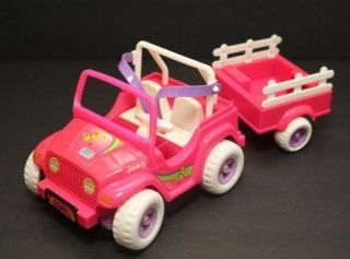 Barbie Kelly Pink Jeep & Trailer 1997 Power Wheels Motorized Car Vintage 90 