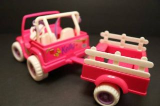 Barbie Kelly Pink Jeep & Trailer 1997 Power Wheels Motorized Car Vintage 90 ' s 2