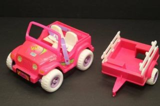 Barbie Kelly Pink Jeep & Trailer 1997 Power Wheels Motorized Car Vintage 90 ' s 4