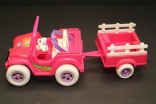 Barbie Kelly Pink Jeep & Trailer 1997 Power Wheels Motorized Car Vintage 90 ' s 6