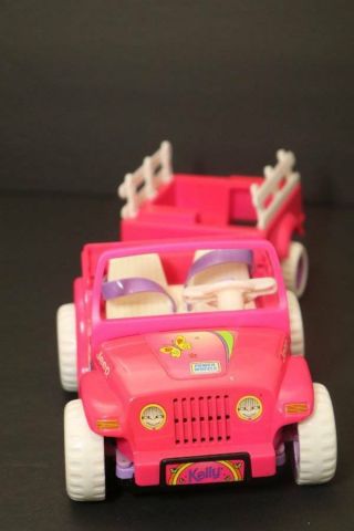 Barbie Kelly Pink Jeep & Trailer 1997 Power Wheels Motorized Car Vintage 90 ' s 7