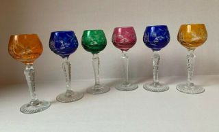 - 6 Vintage German Cut Crystal Cordial Glasses 5.  5 