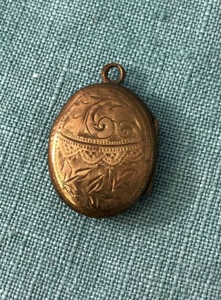 Antique Victorian Egg Locket - Gold Filled With Etched Design - Holds 2 Photos