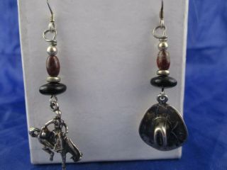Vintage Sterling Silver Bucking Horse And Cowboy Hat Dangle Earrings