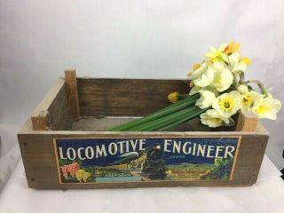 " Locomotive Engineer " Vintage Wooden Fruit Box Crate - Railwayana Rustic