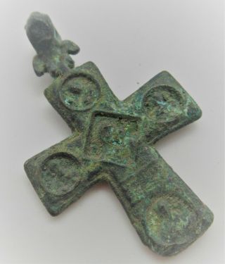 Ancient Byzantine Bronze Double Sided Religious Cross Pendant 700 - 800ad