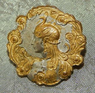 Antique White Metal & Gold Picture Button Cameo Of Man W/ Peacock On Head 938 - A