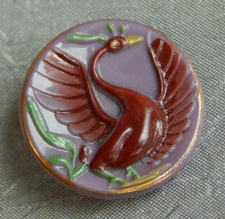 Antique Vintage Purple Glass Picture Button Bird 7/8 " 516 - A