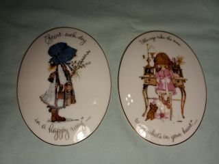 Vintage Holly Hobbie Porcelain Oval Wall Plaques Japan 6 " X 4.  5 " (2)