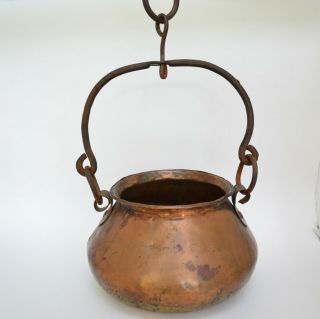 Antique Copper Cauldron Hearth Pot Dove Tail Hand Hammered