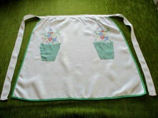 Vintage Apron - Hand Embroidered Flowers - Linen