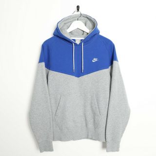 Vintage Nike Small Logo Hoodie Sweatshirt Grey Blue | Medium M