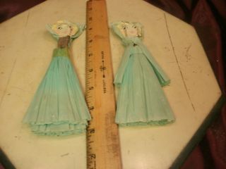 2 Vtg 1930 - 40 ' s clothes pin CREPE PAPER FIGURINES/DOLLS - 3