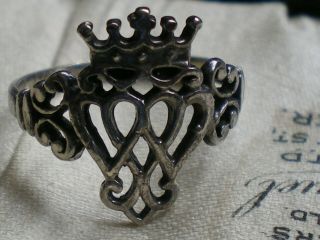 Antique Scottish Crown Sterling Silver Ring Edinburgh Hallmarks Size P And 1/2
