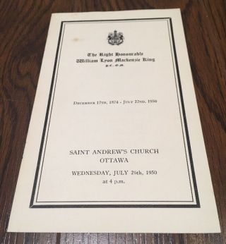 Pm Wl Mackenzie King Funeral Order Of Service Document Canada Prime Minister