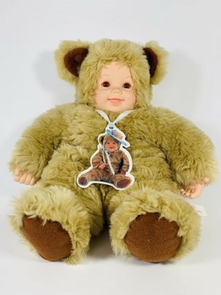 Anne Geddes Baby Bear Doll Plush 1997 Brown 15 " W/brown Eyes Vintage Collector
