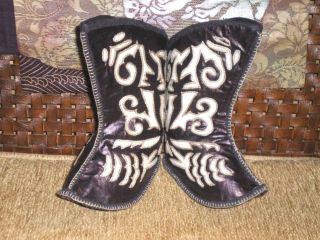 Antique Chinese Embroidered Childs Black Silk Boots Slippers Shoes Never Worn