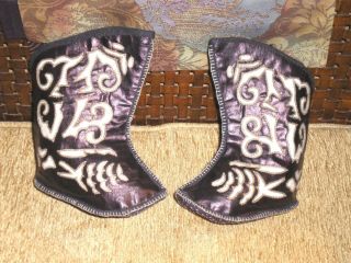 Antique Chinese Embroidered Childs Black Silk Boots Slippers Shoes Never Worn 3