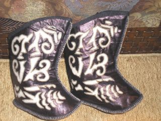 Antique Chinese Embroidered Childs Black Silk Boots Slippers Shoes Never Worn 6