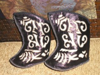 Antique Chinese Embroidered Childs Black Silk Boots Slippers Shoes Never Worn 7
