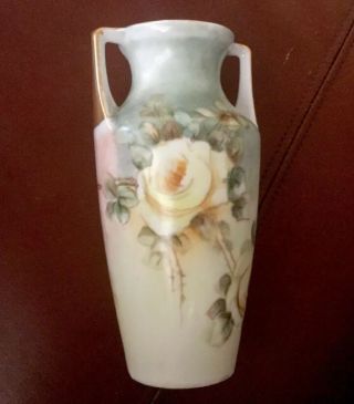 Antique C.  T.  Altwasser German Porcelain Hand Painted Floral Vase.  Silesia.