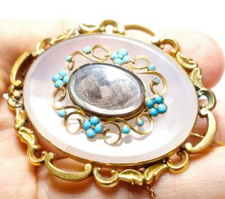 Large Antique Georgian Or Victorian Turquoise And Chalcedony Brooch