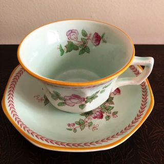 Antique Adams England Calyx Ware Cup & Saucer Hand Painted Lowestoft Blue Floral