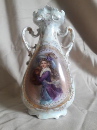 Antique Royal Bayreuth Porcelain Flower Vase - Girl With Muff