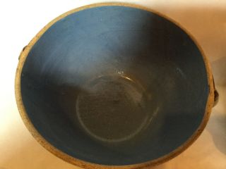 Blue Antique Stoneware Mixing Bowl With Handle Crock Primitive Vintage 10” 3