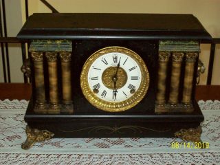 Antique Sessions Large 6 Column 8 Day Mantle Clock W/gong Strike