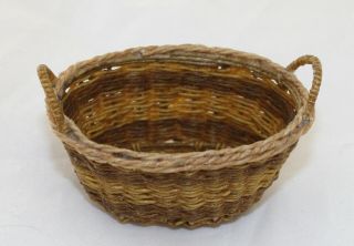 Vintage Dollhouse Miniature Hand Woven Laundry Basket Artisan Two Tone Brown