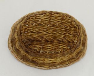 Vintage Dollhouse Miniature Hand Woven Laundry Basket Artisan Two Tone Brown 4