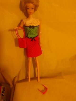 Vintage Mattel 1958 Barbie 1962 Midge Blonde Bubble Cut Japan In Colorful Dress
