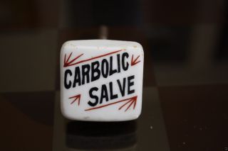 Carbolic Salve Antique Porcelain Apothecary Drug Cabinet Knob Drawer Pull